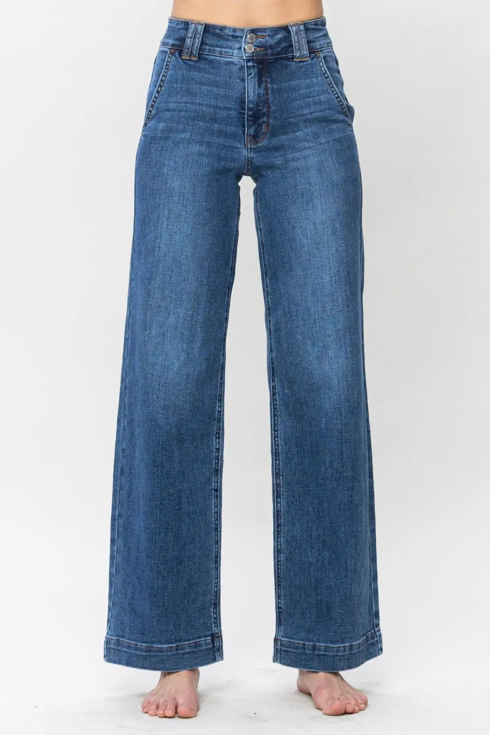 Judy Blue Full Size Double Button Wide Leg Jeans Trendsi