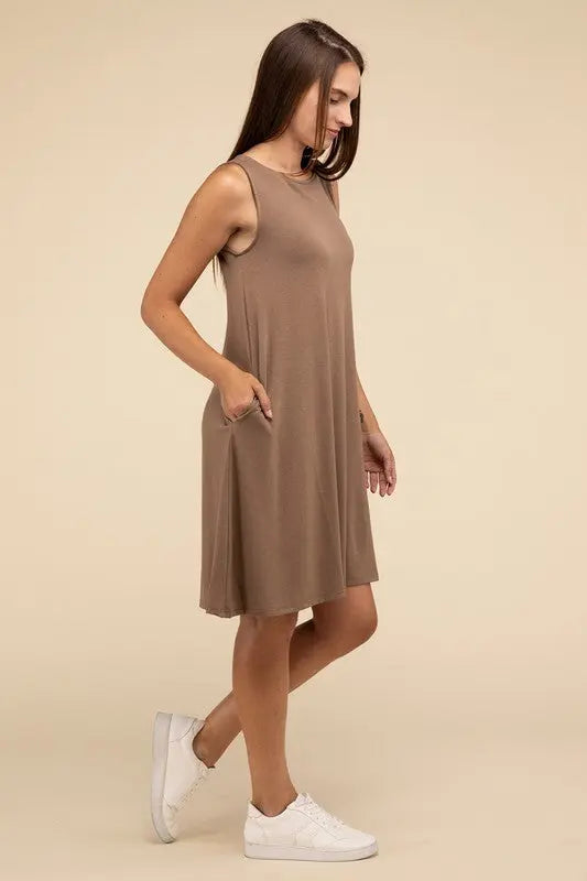 Sleeveless Flared Dress with Side Pockets ZENANA