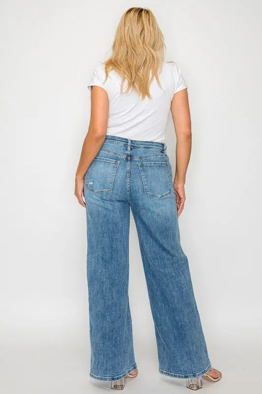 bytos Full Size High Rise Wide Leg Jeans with Pockets Trendsi