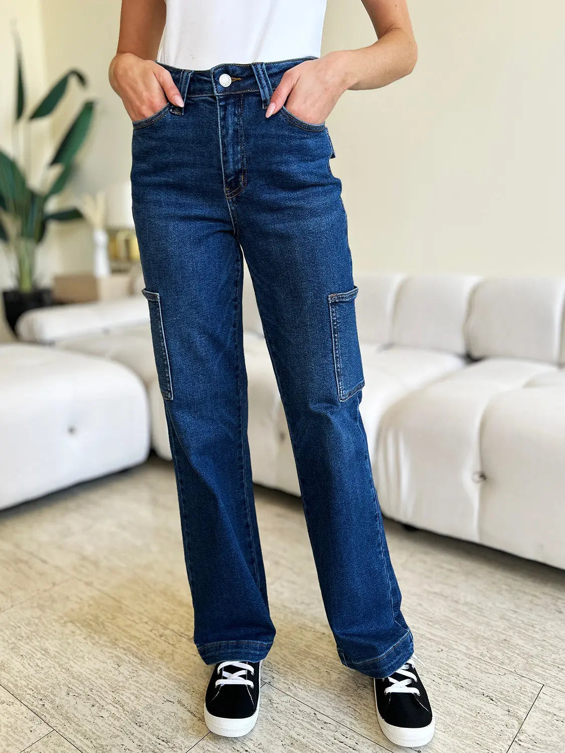 Judy Blue Full Size High Waist Straight Cargo Jeans - Pure Serenity DBA