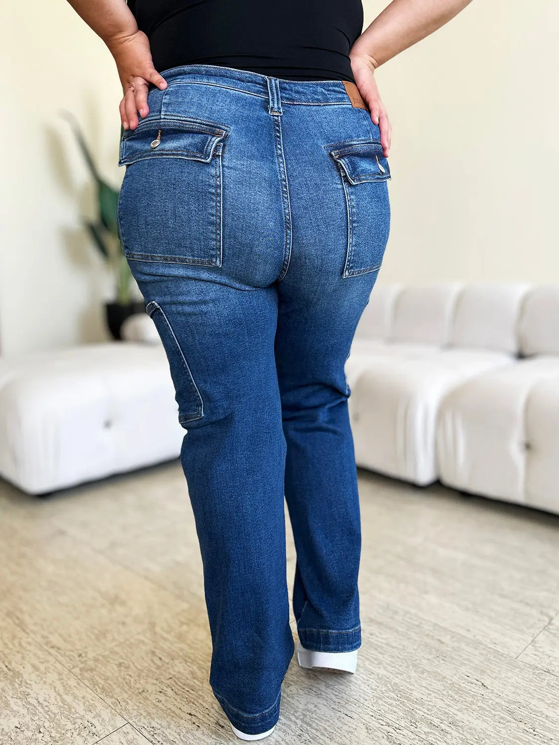 Judy Blue Full Size High Waist Straight Cargo Jeans - Pure Serenity DBA