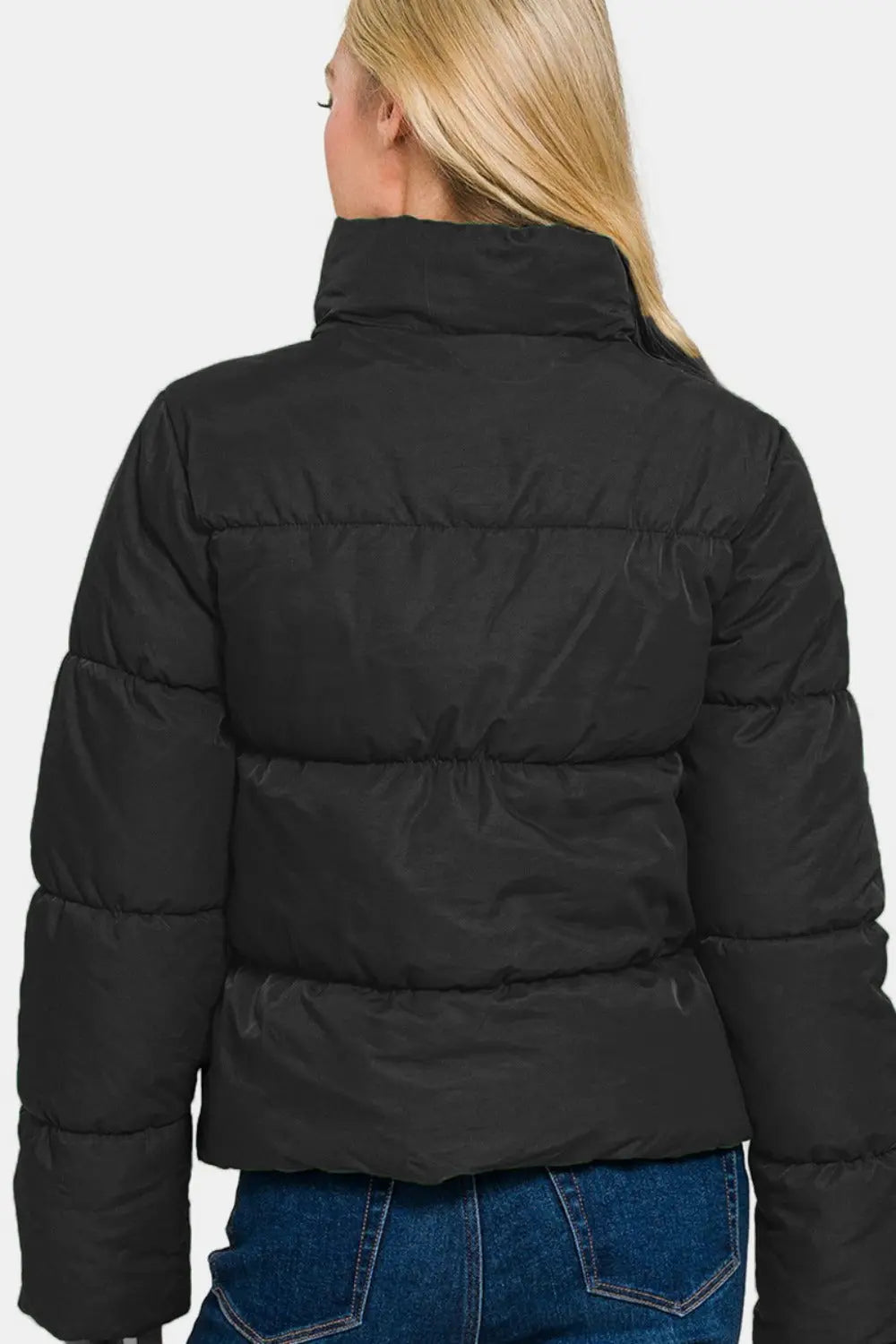 Zenana Zip Up Turtleneck Puffer Jacket with Pockets Trendsi