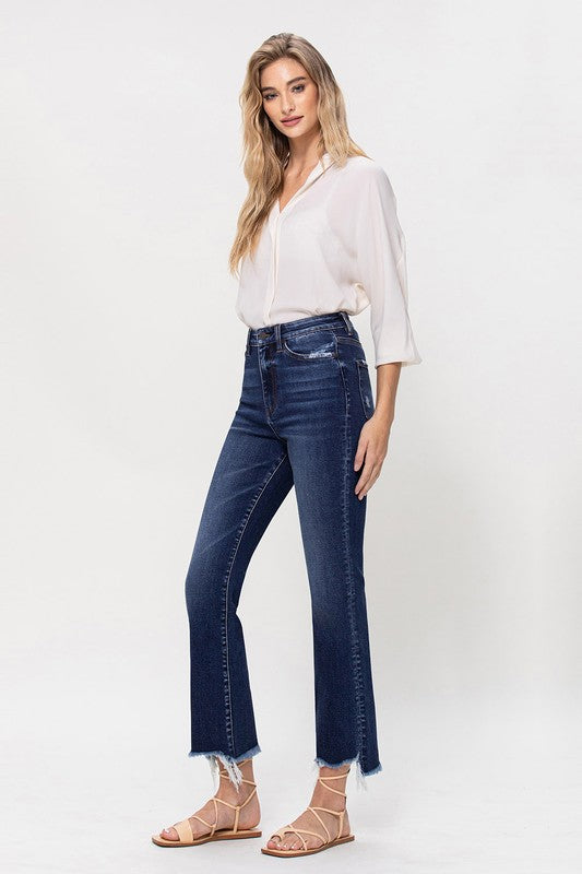 High Rise Distressed Hem Kick Flare Jeans - Pure Serenity DBA