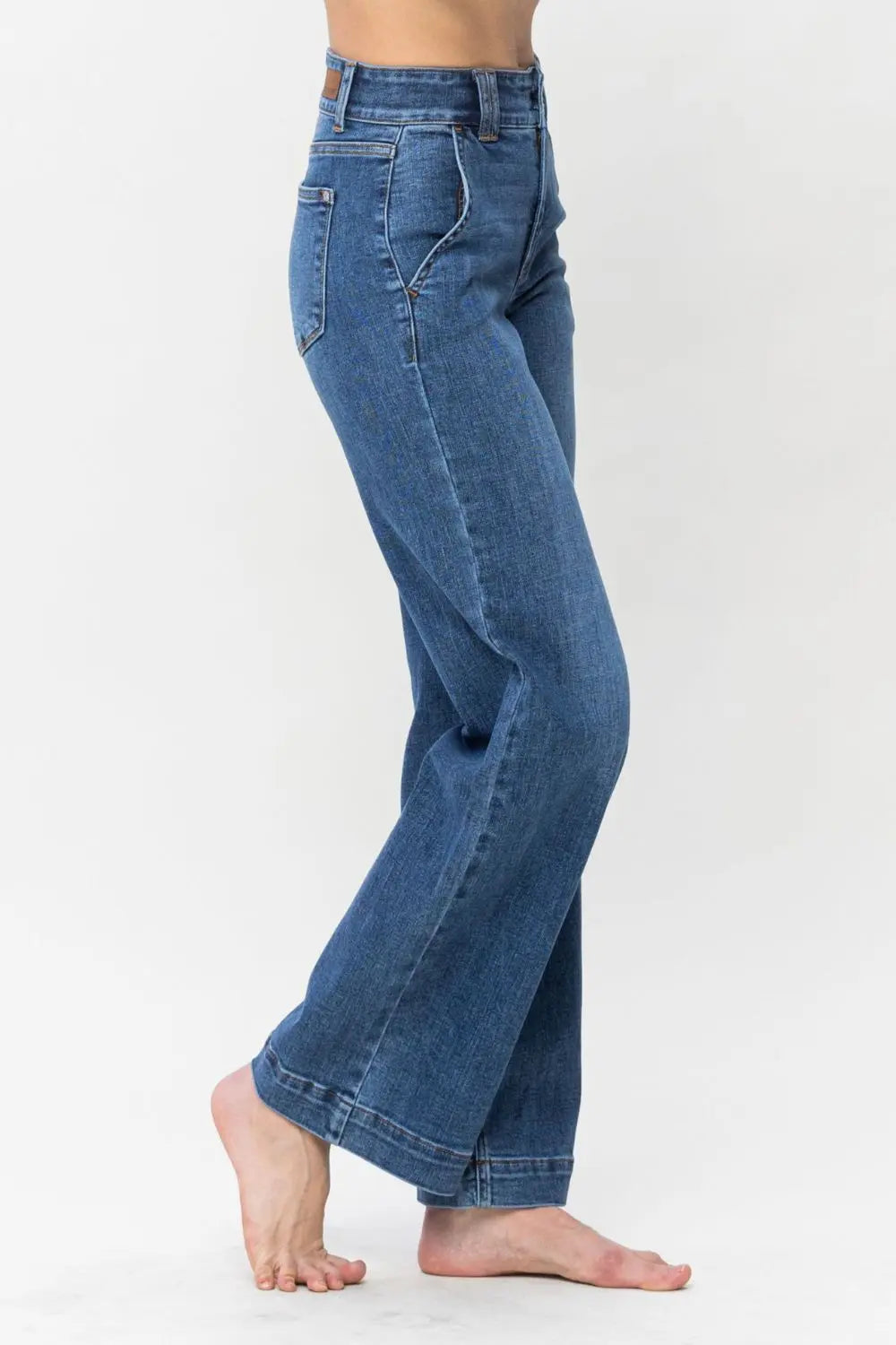 Judy Blue Full Size Double Button Wide Leg Jeans Trendsi