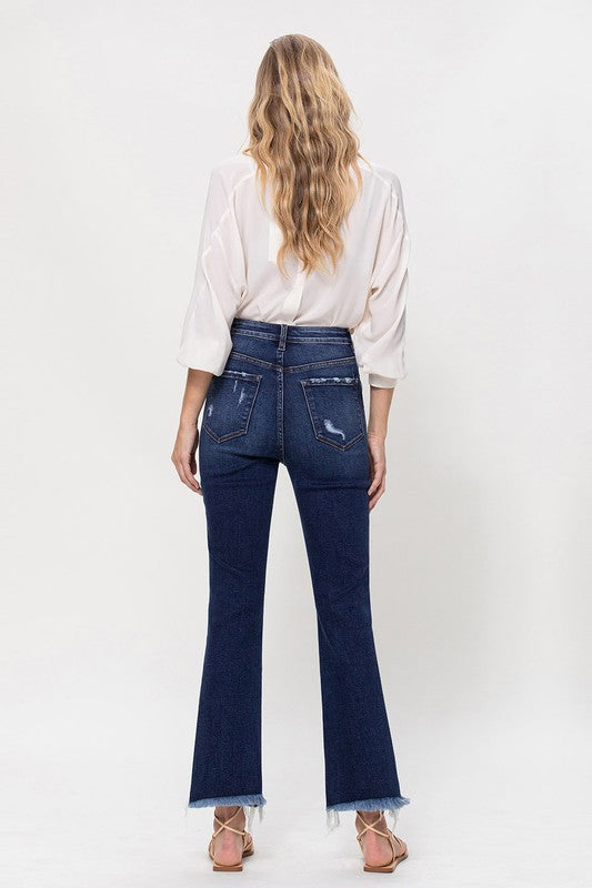 High Rise Distressed Hem Kick Flare Jeans - Pure Serenity DBA