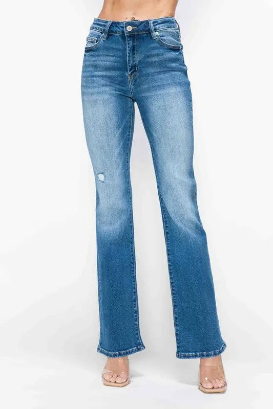 bytos Full Size Distressed High Rise Jeans with Pockets Trendsi