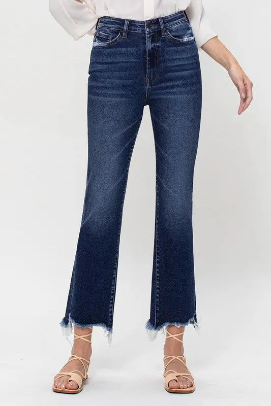 High Rise Distressed Hem Kick Flare Jeans VERVET by Flying Monkey