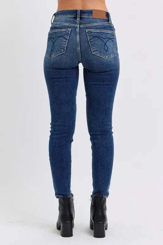 Judy Blue Full Size Run Mid-Rise Waist Skinny Jeans with Thermal Lining Trendsi