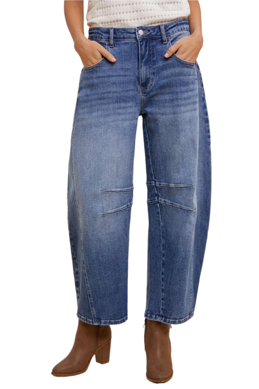 Annie Wear Mid Rise Barrel Leg Jeans with Pockets Trendsi