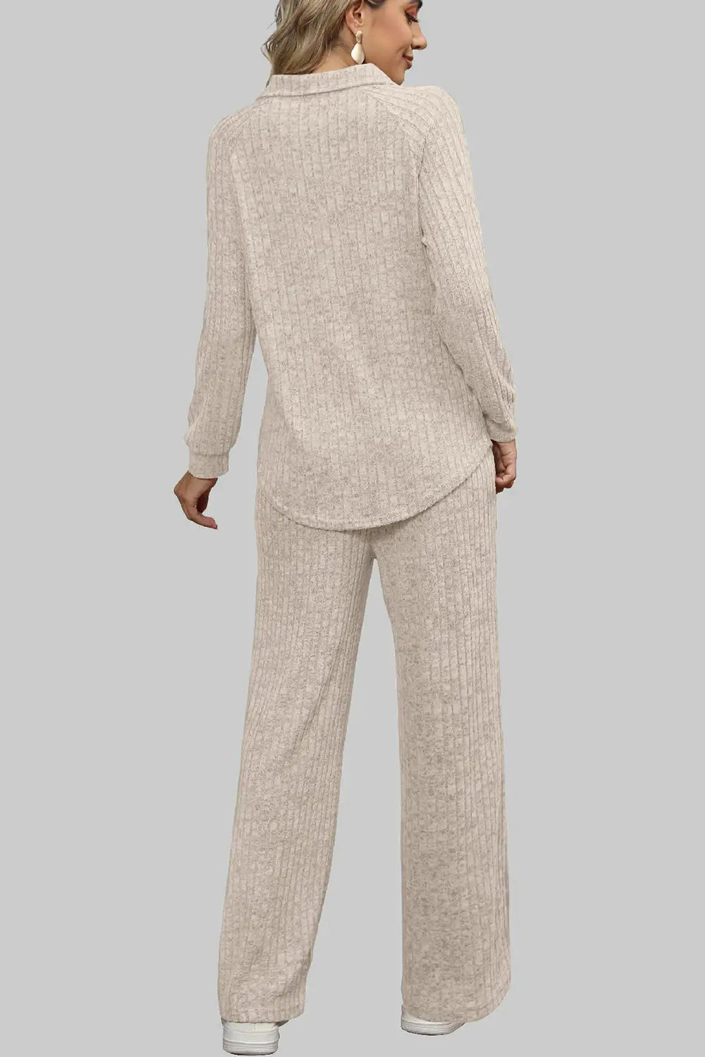 Ribbed Long Sleeve Top and Pocketed Pants Set Trendsi