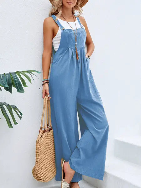 Solid Color Casual Overalls  HWFQHAQ3C4 Pure Serenity DBA