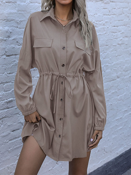 Button Up Drawstring Shirt Dress HW53ZKT466 Pure Serenity DBA