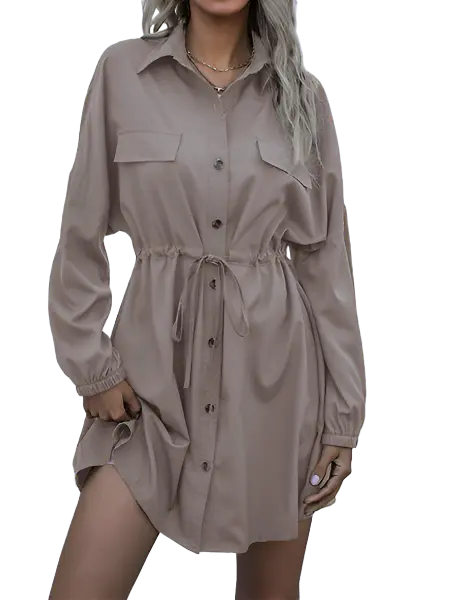 Button Up Drawstring Shirt Dress HW53ZKT466 WAHOOL