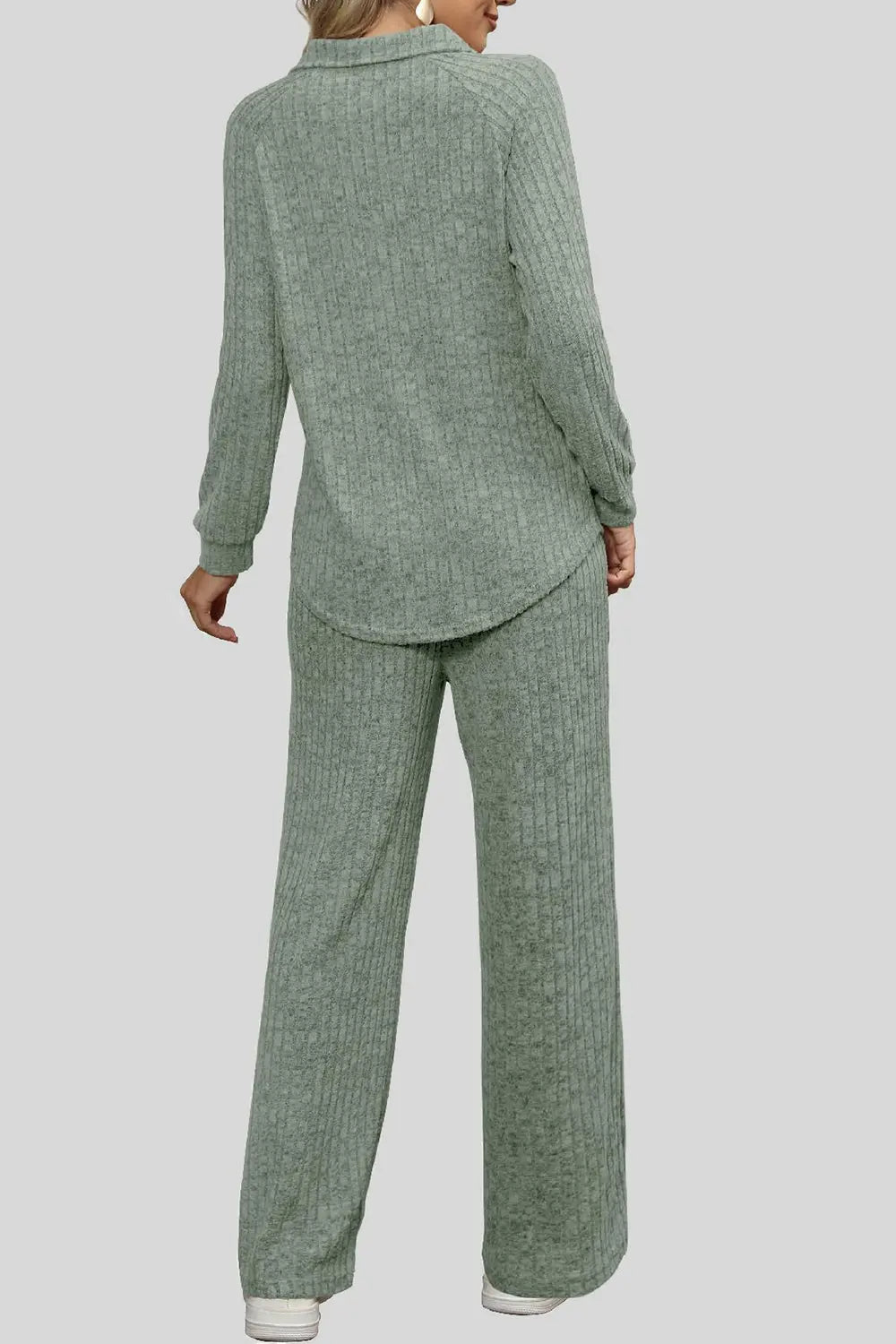 Ribbed Long Sleeve Top and Pocketed Pants Set Trendsi