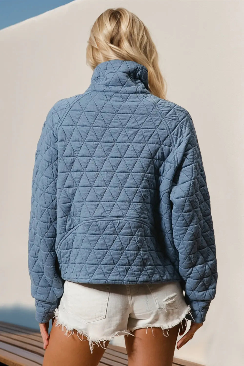 Double Take Half Zip Long Sleeve Quilted Sweatshirt with Pocket Trendsi