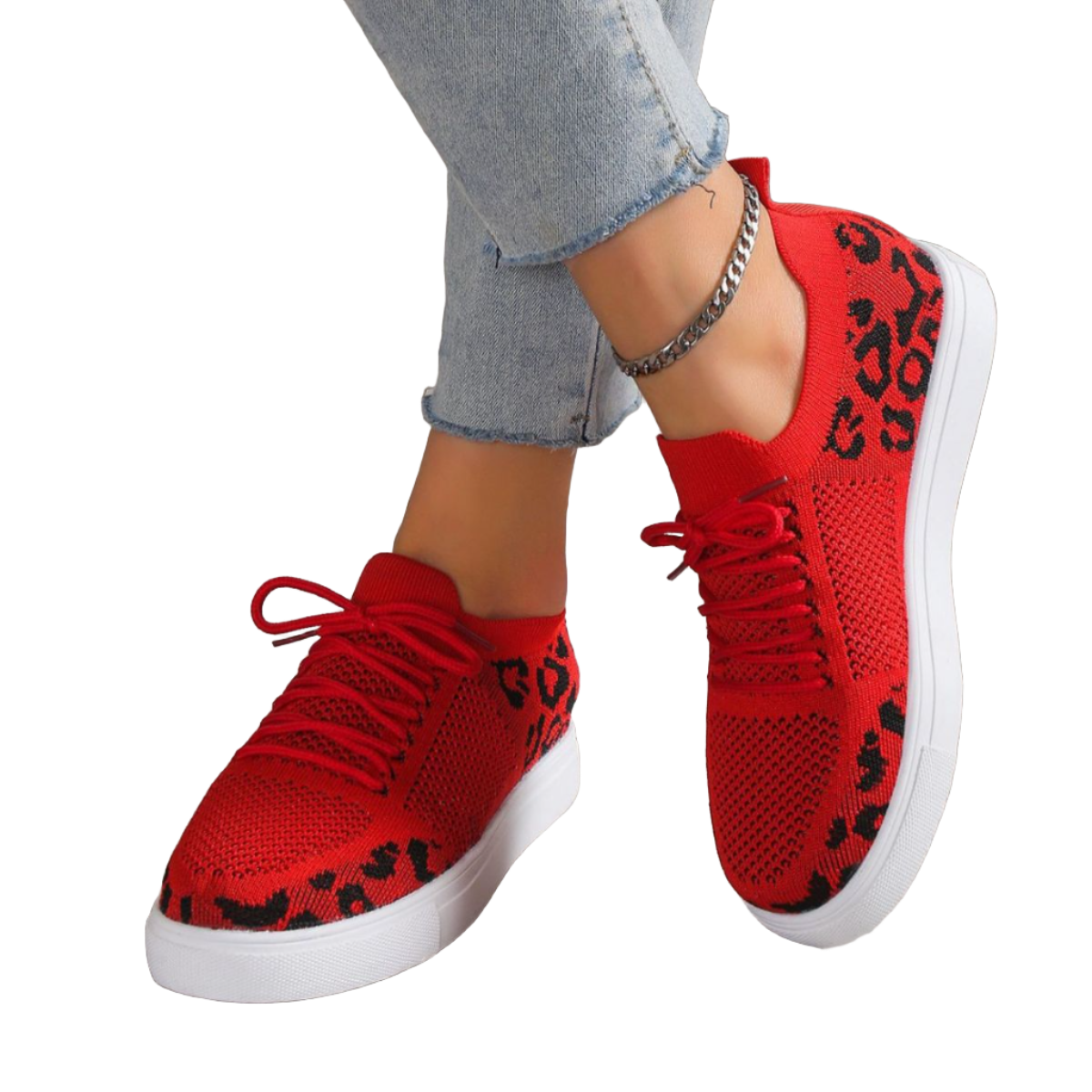 Lace-Up Leopard Flat Sneakers - Pure Serenity DBA