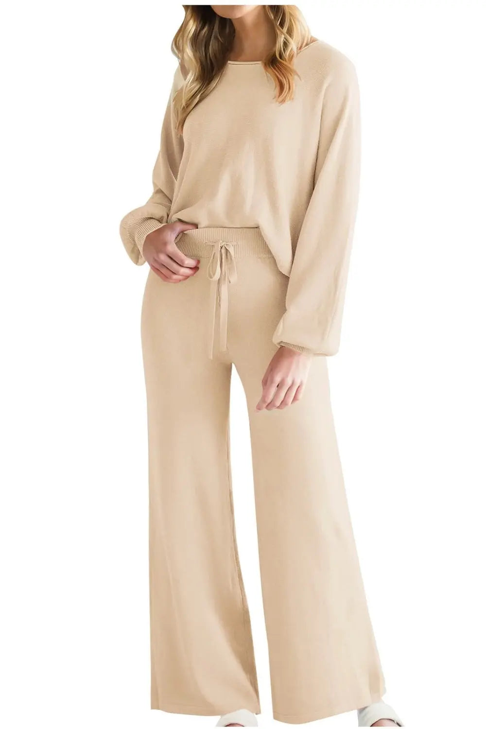 Round Neck Long Sleeve Top and Pants Set Trendsi