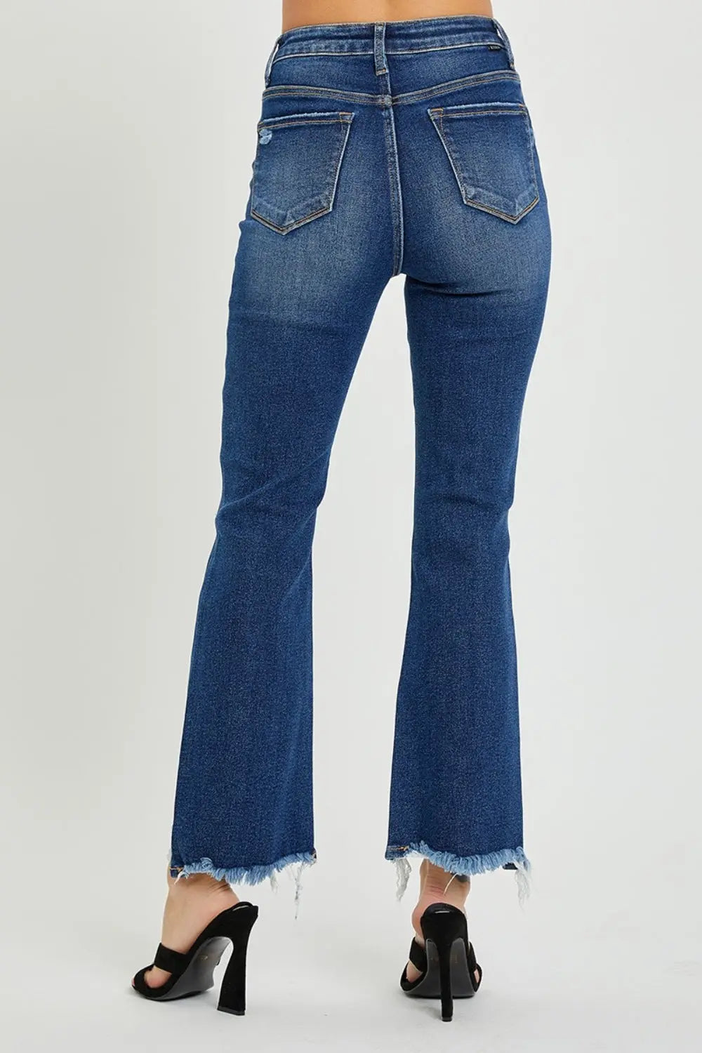 RISEN High Rise Distressed Crop Flare Jeans Trendsi