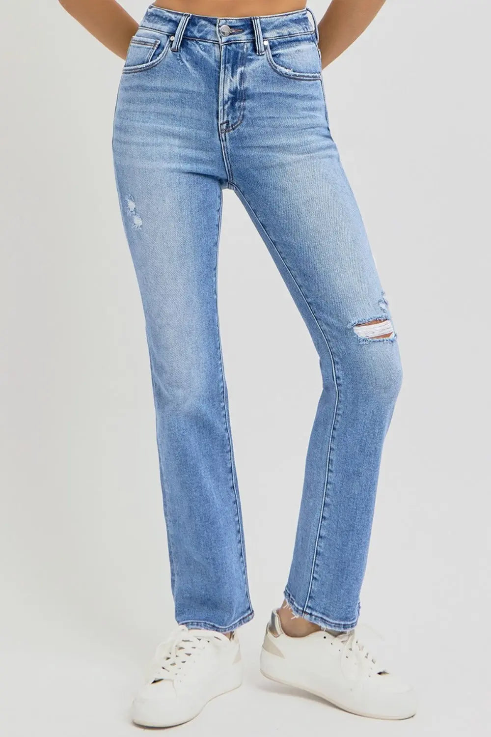 RISEN Full Size Distressed High-Rise Ankle Straight Jeans Trendsi