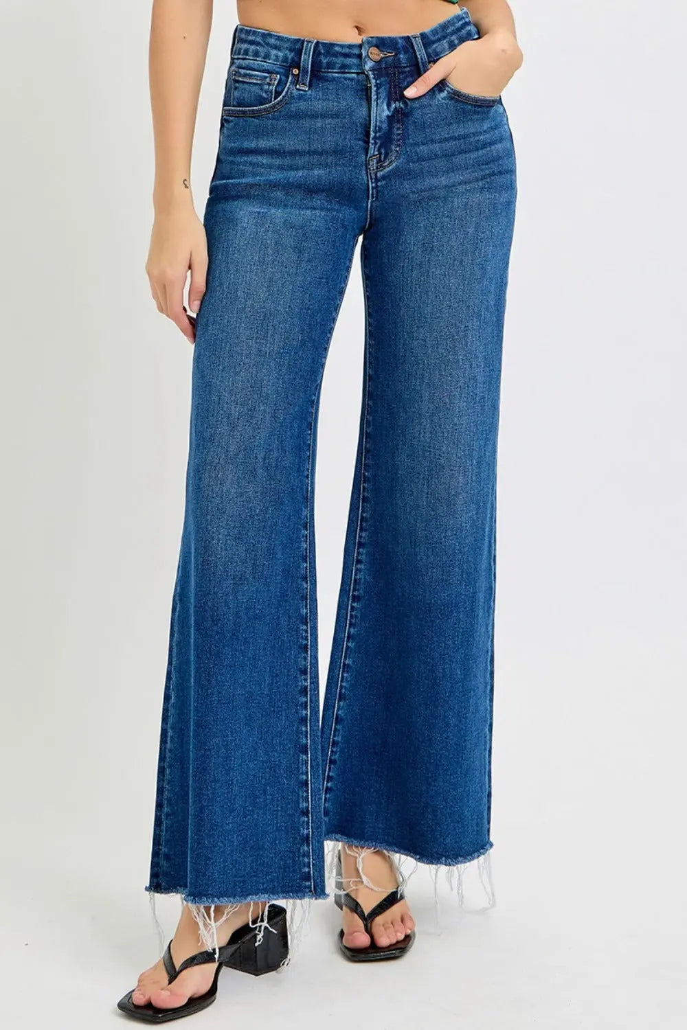 RISEN Tummy Control High Rise Wide Leg Jeans Trendsi