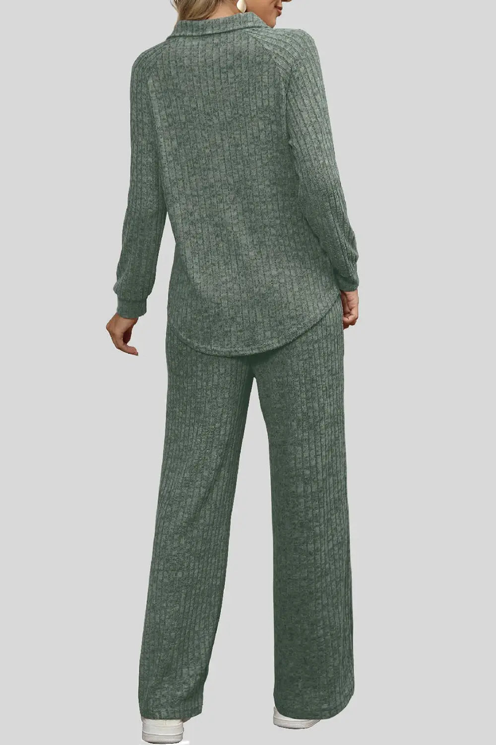 Ribbed Long Sleeve Top and Pocketed Pants Set Trendsi