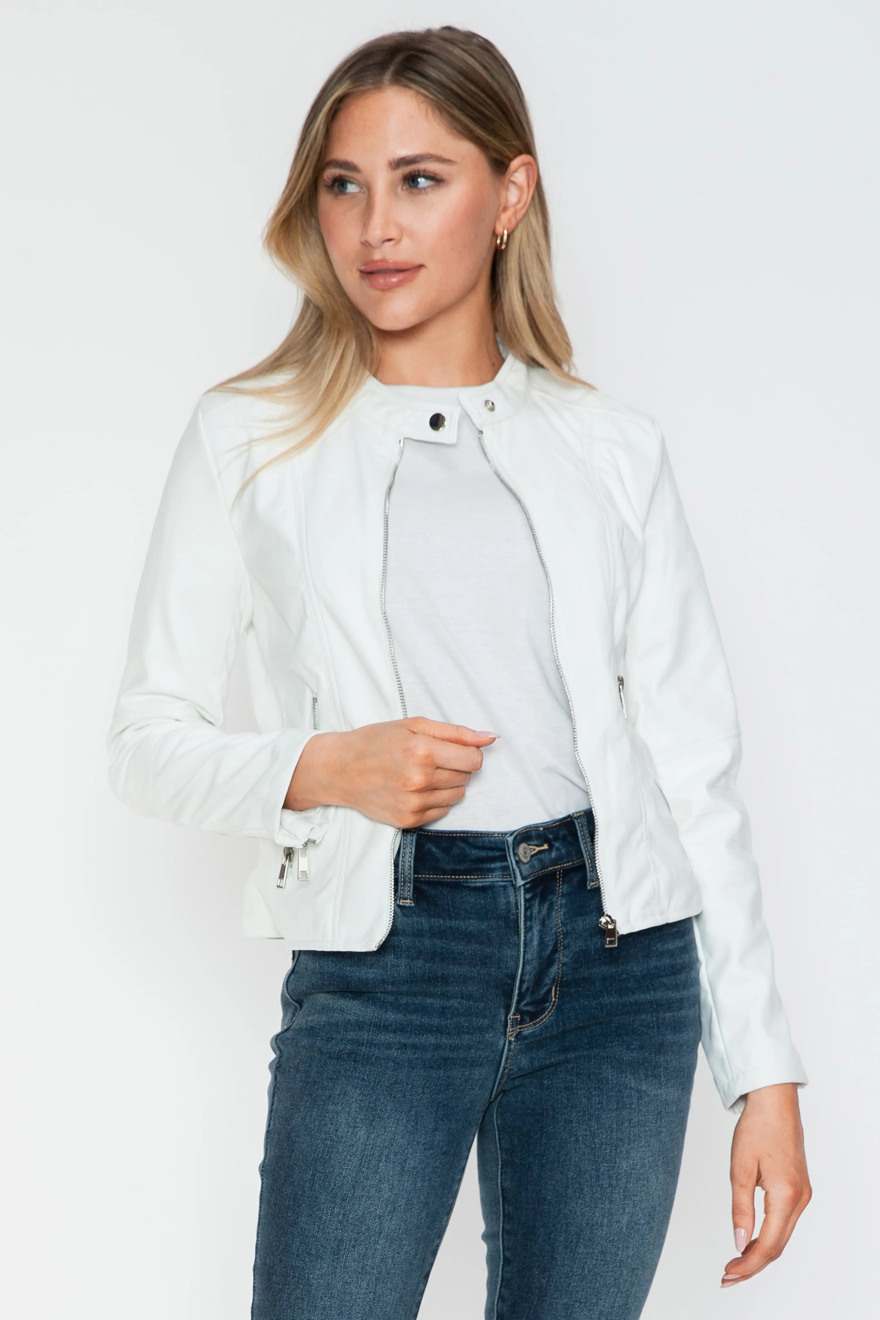 Snobbish PU Leather Zip Up Jacket with Pockets Trendsi