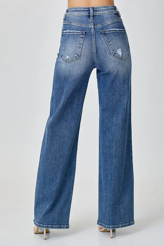 RISEN High Waist Jeans with Pockets Trendsi