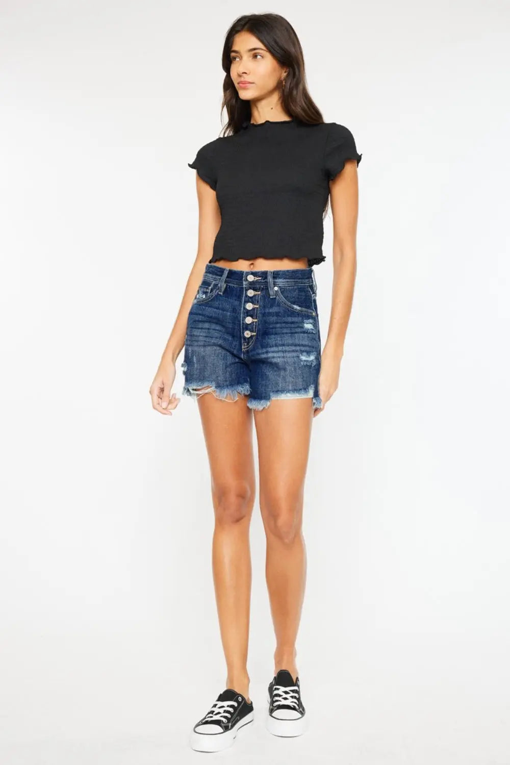 Kancan Raw Hem Button-Fly Denim Shorts Trendsi