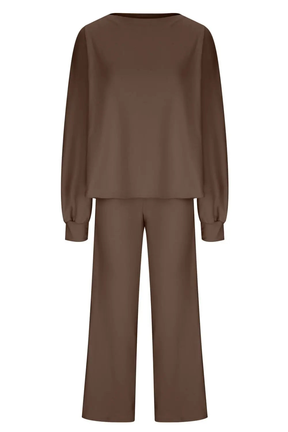 Round Neck Long Sleeve Top and Pants Set Trendsi