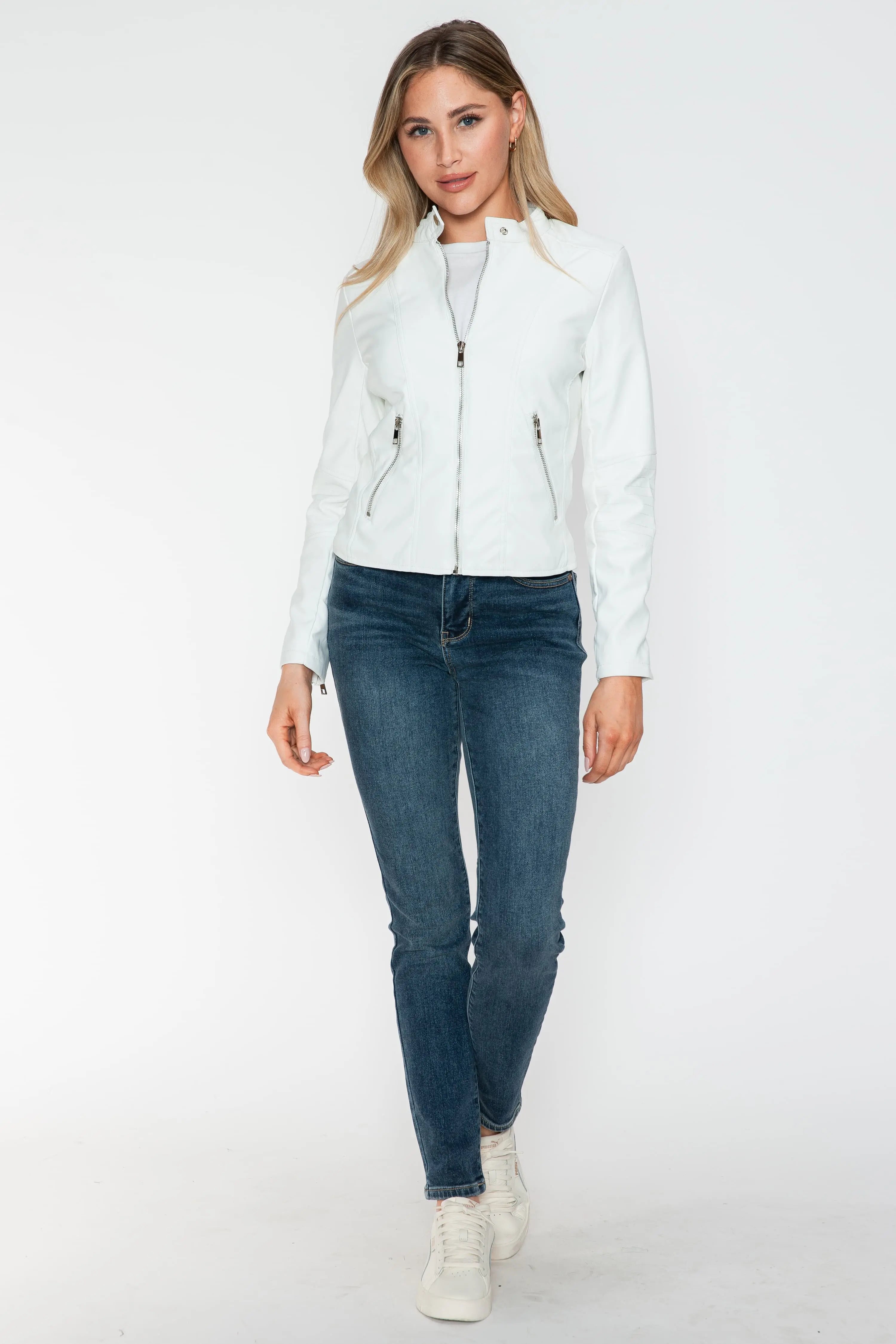 Snobbish PU Leather Zip Up Jacket with Pockets Trendsi