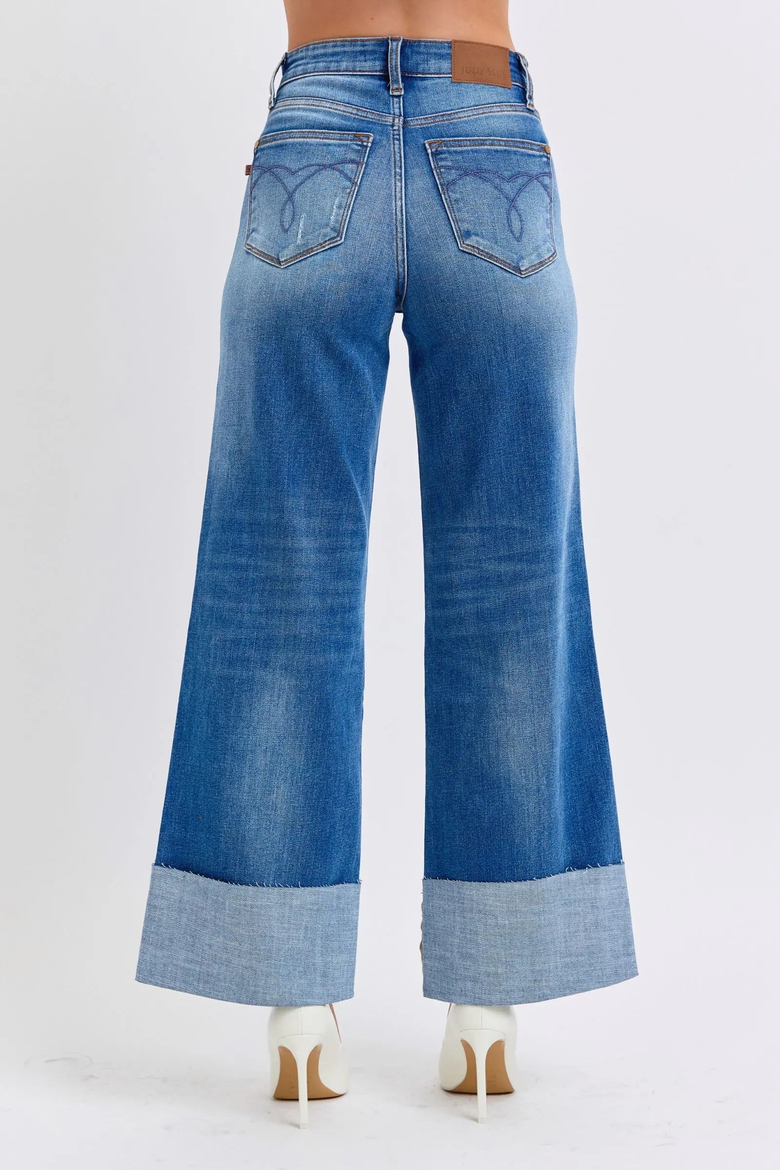 Judy Blue Full Size Distressed High Waist Wide Leg Jeans Trendsi