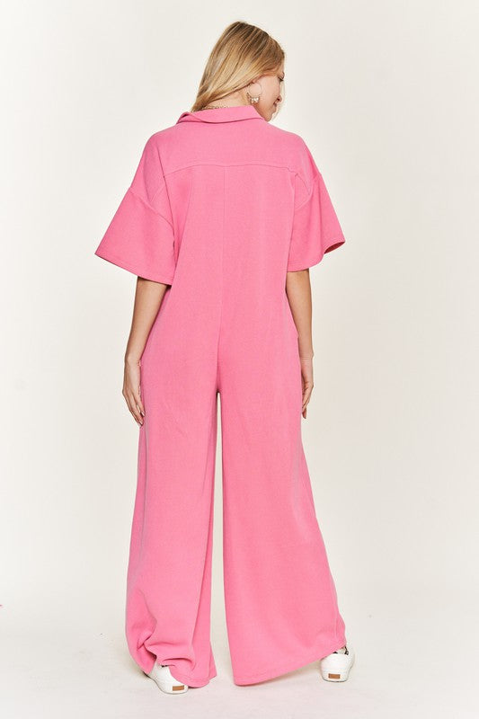 Basic Collar Shirt Wide leg Jumpsuit - Pure Serenity DBA