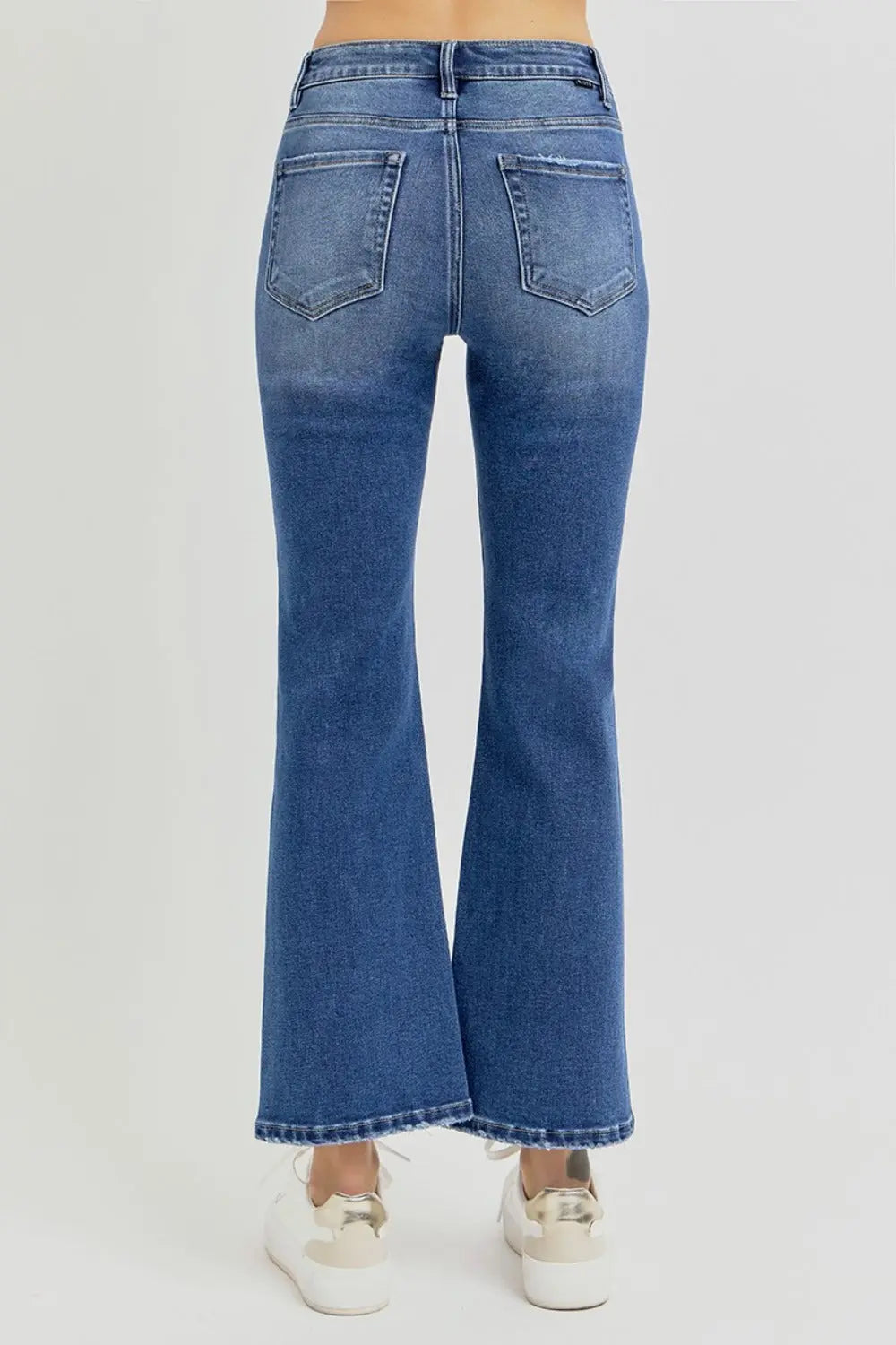 RISEN Full Size Distressed High Rise Crop Flare Jeans Trendsi