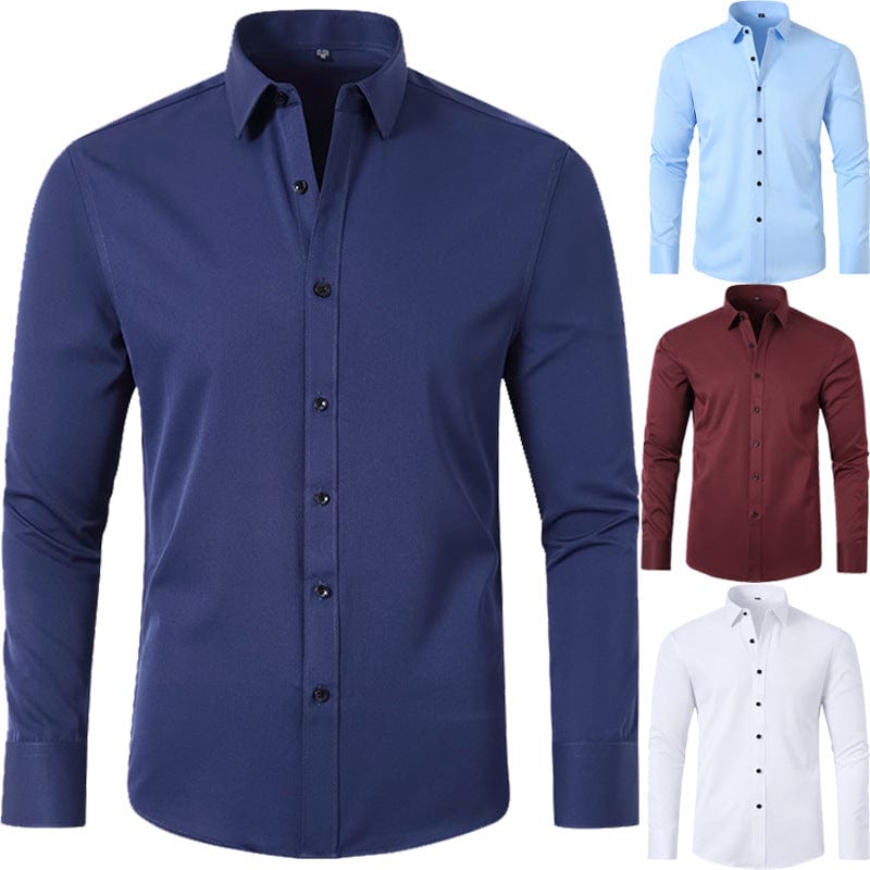 Hangzhou Qigang Trading Co Business Casual Full Elastic Force Shirt Men's Non-ironing Anti-wrinkle Simple Business Thin Shirt Men