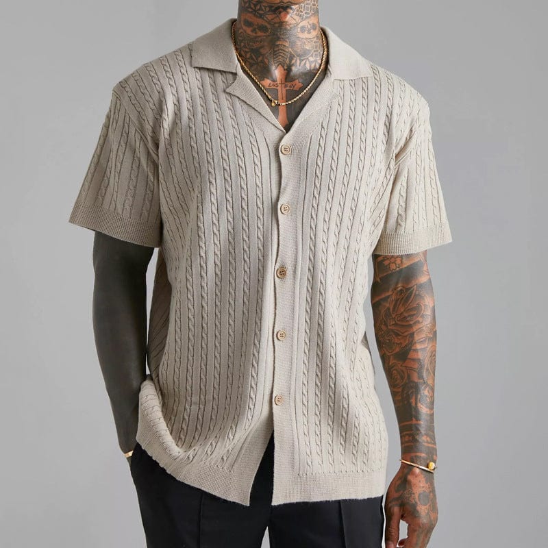 Hangzhou Qigang Trading Co Business Casual Silver Gray / L Men's Knitted Button Short-sleeved Shirt