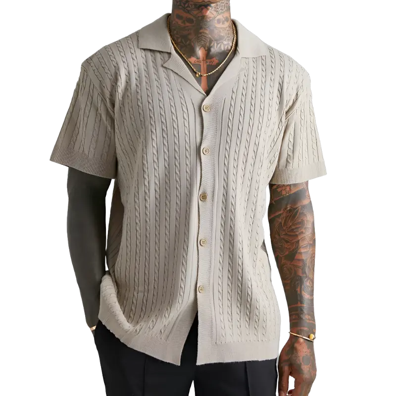 Men's Knitted Button Short-Sleeved Shirt Hangzhou Qigang Trading Co