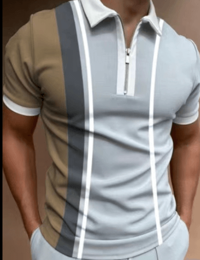 Hangzhou Qigang Trading Co Casual Wear Khaki / 2XL Men's POLO Shirt Striped Printed Short Sleeve T-Shirt Lapel Shirt