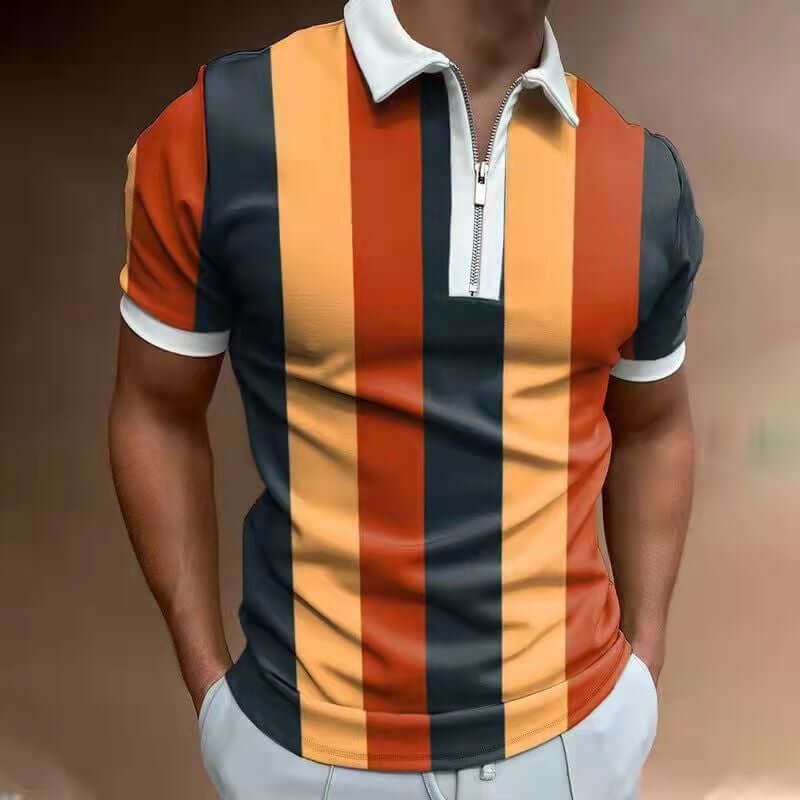 Hangzhou Qigang Trading Co Casual Wear PLS34 / 2XL Men's POLO Shirt Striped Printed Short Sleeve T-Shirt Lapel Shirt