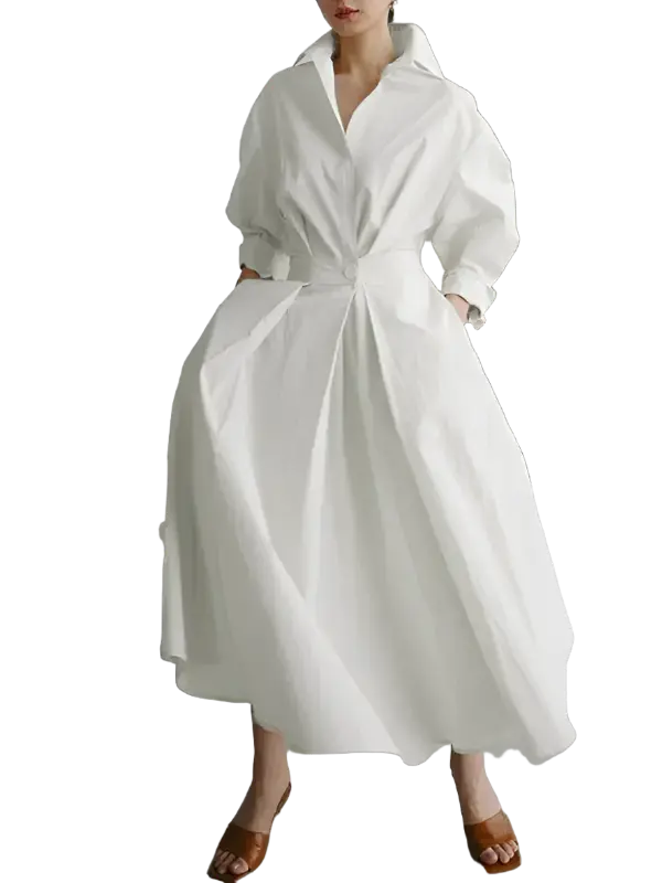 Women's Solid Color Elegant Shirt Dress kakaclo