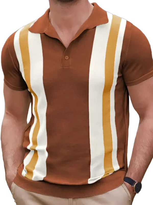 New striped jacquard sweater Short-sleeved business casual Polo shirt kakaclo