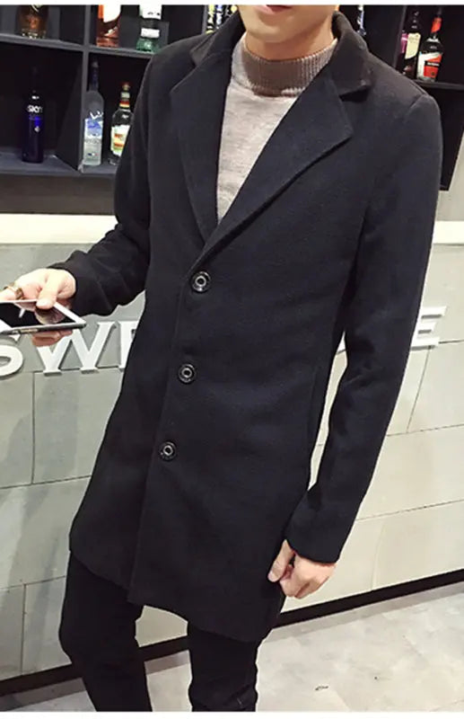 Men's Long Woolen Coat kakaclo