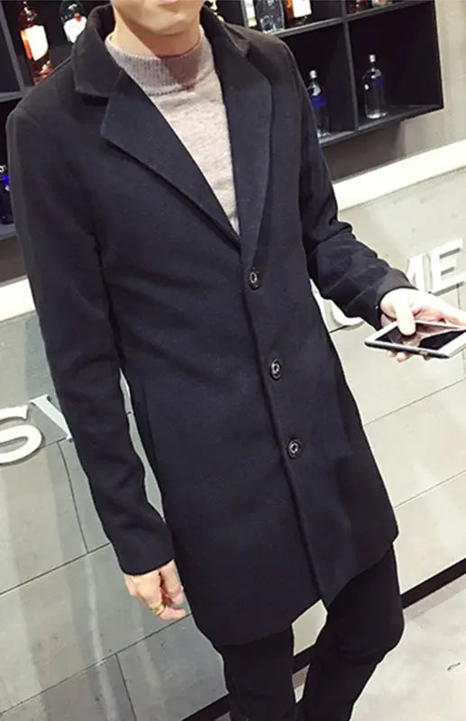 Men's Long Woolen Coat kakaclo