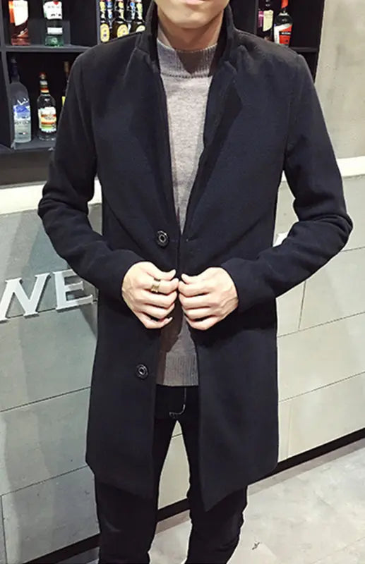 Men's Long Woolen Coat kakaclo