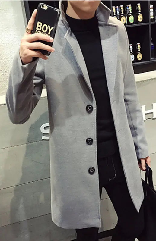 Men's Long Woolen Coat kakaclo