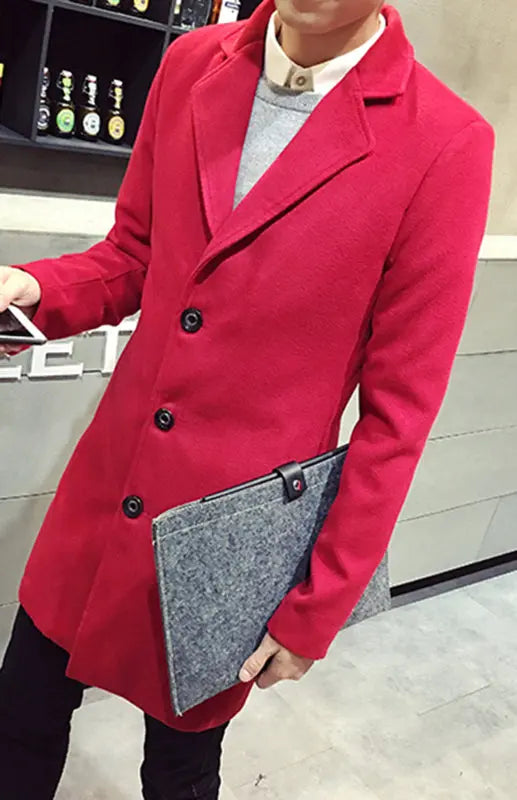 Men's Long Woolen Coat kakaclo