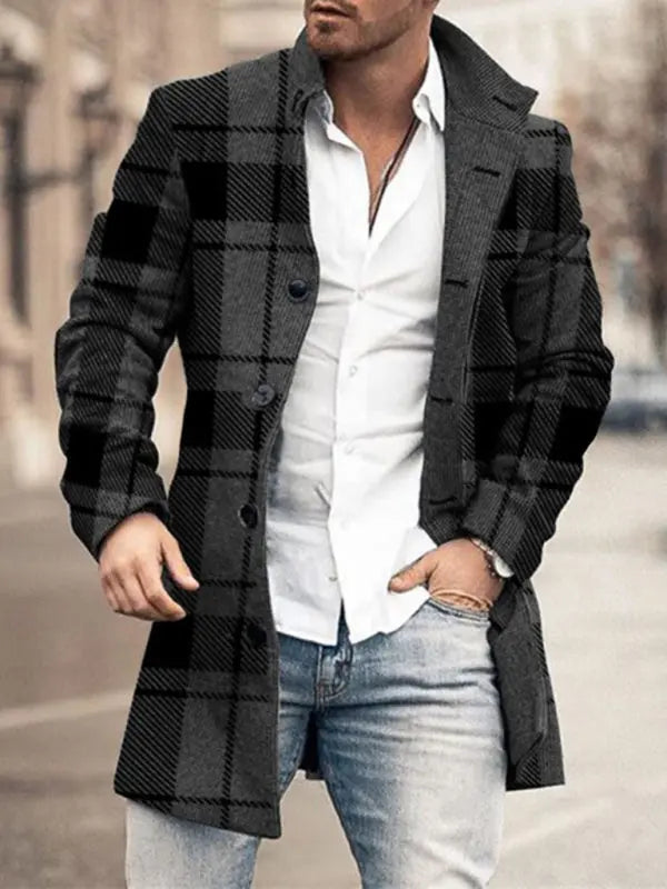 New men's woolen stand collar mid-length pocket casual coat kakaclo