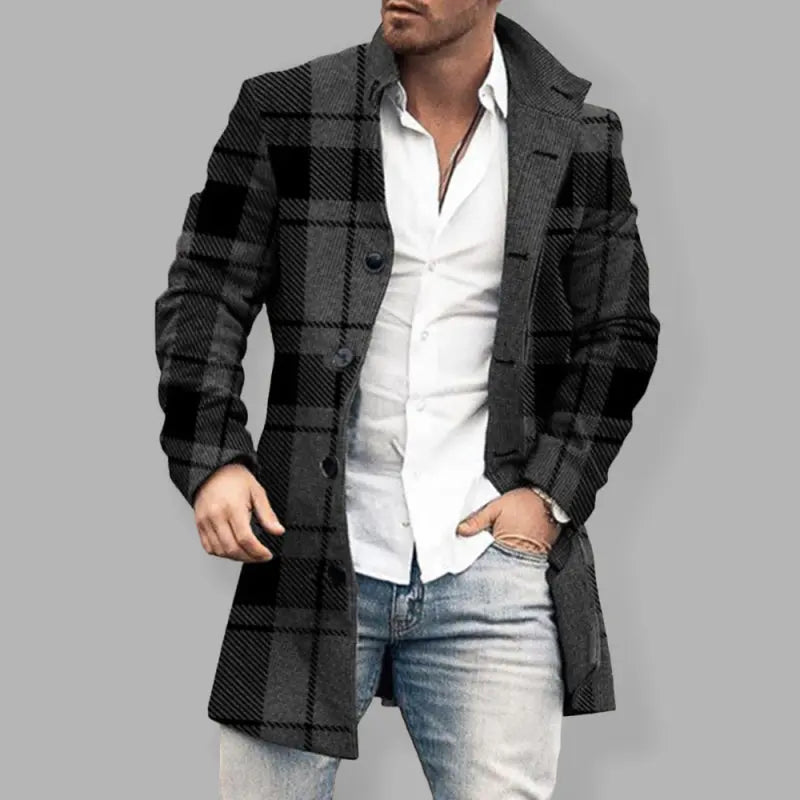 New men's woolen stand collar mid-length pocket casual coat kakaclo