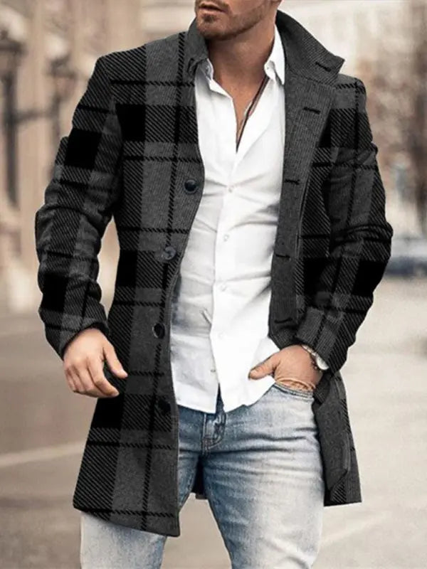 New men's woolen stand collar mid-length pocket casual coat kakaclo