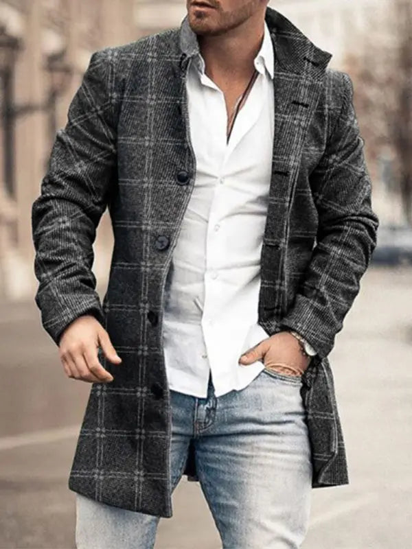 New men's woolen stand collar mid-length pocket casual coat kakaclo