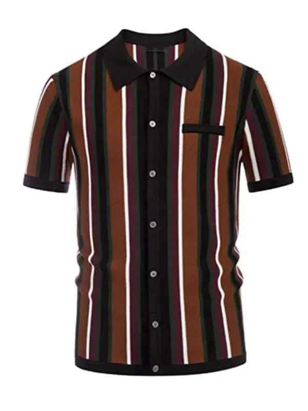 Men's single Breasted Color Contrast Stripe Short Sleeve Shirt kakaclo